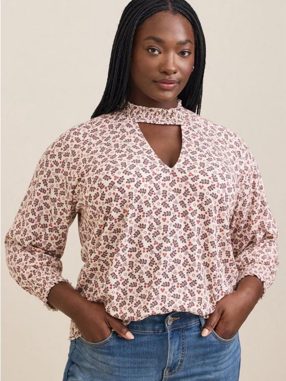 Torrid Textured Jersey Choker Neck Smocked Bottom Top Blouse Plus Size 1X